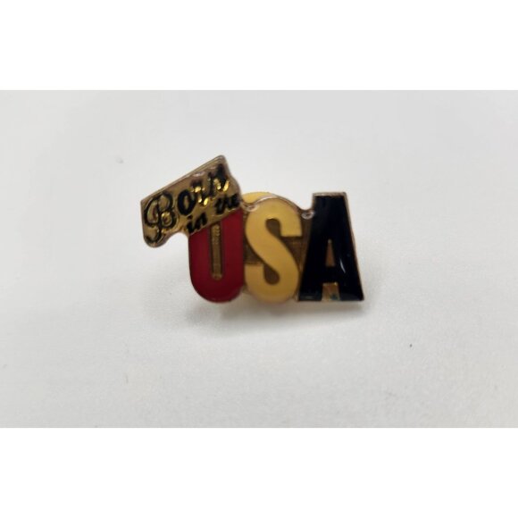 Vintage Born In The USA Pin Lapel Pin Red White Blue Letters Tack Hat Pin - Picture 1 of 3